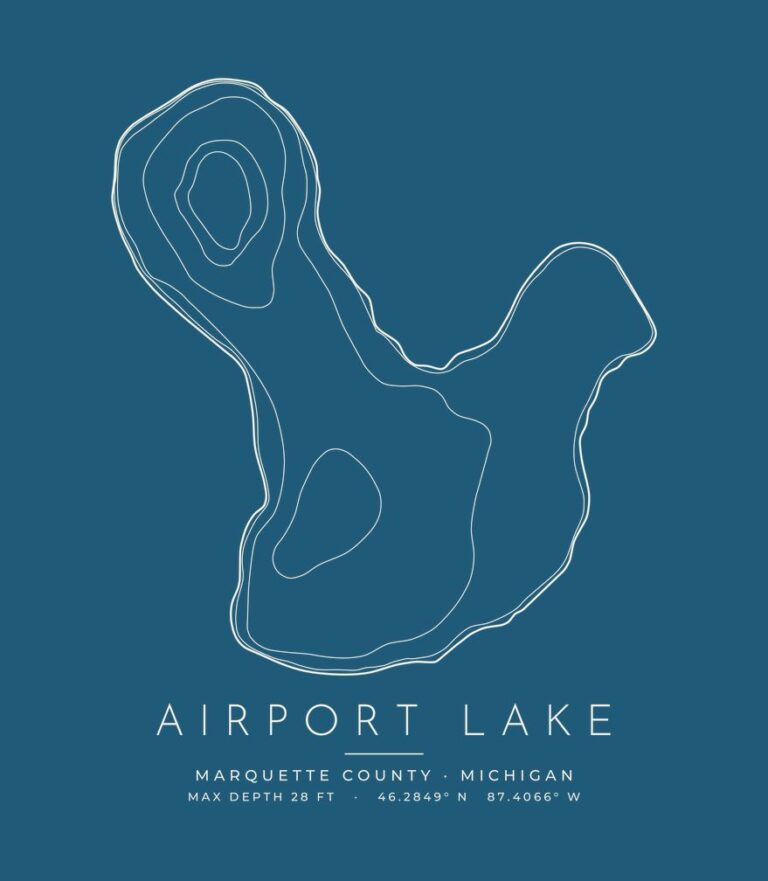 Airport Lake contour map (for dark shirts) design