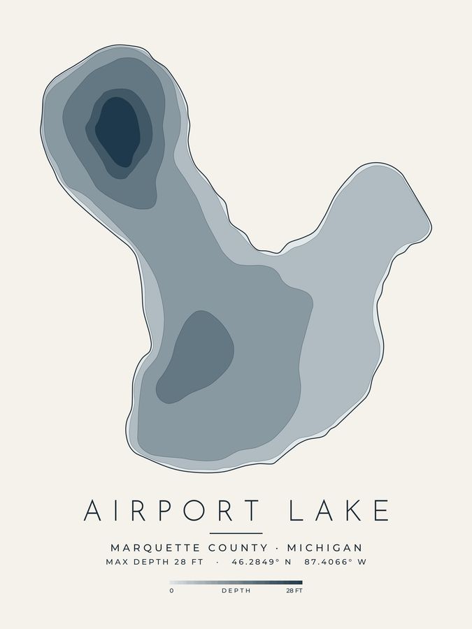 Airport Lake depth map print design