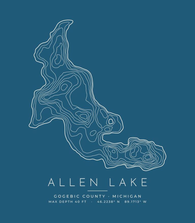 Allen Lake contour map (for dark shirts) design