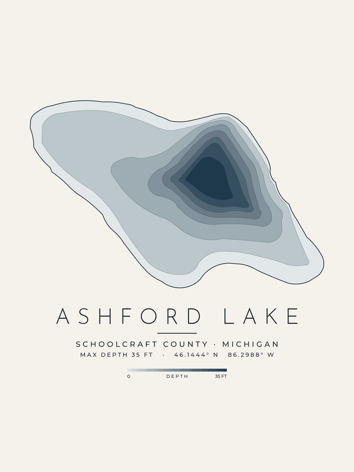 Ashford Lake depth map