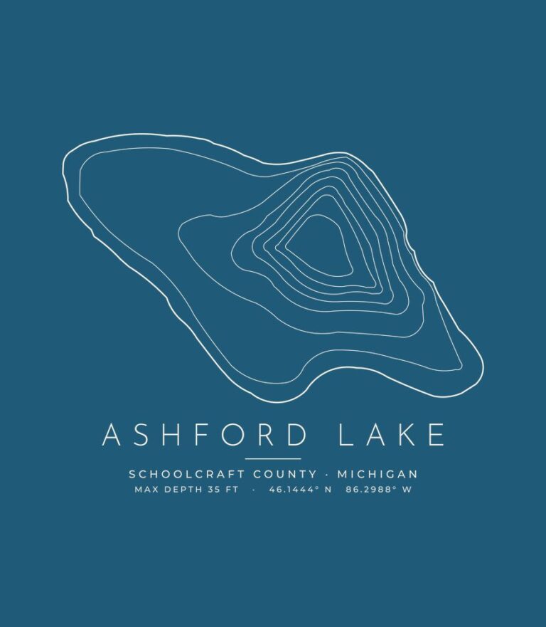 Ashford Lake contour map (for dark shirts) design