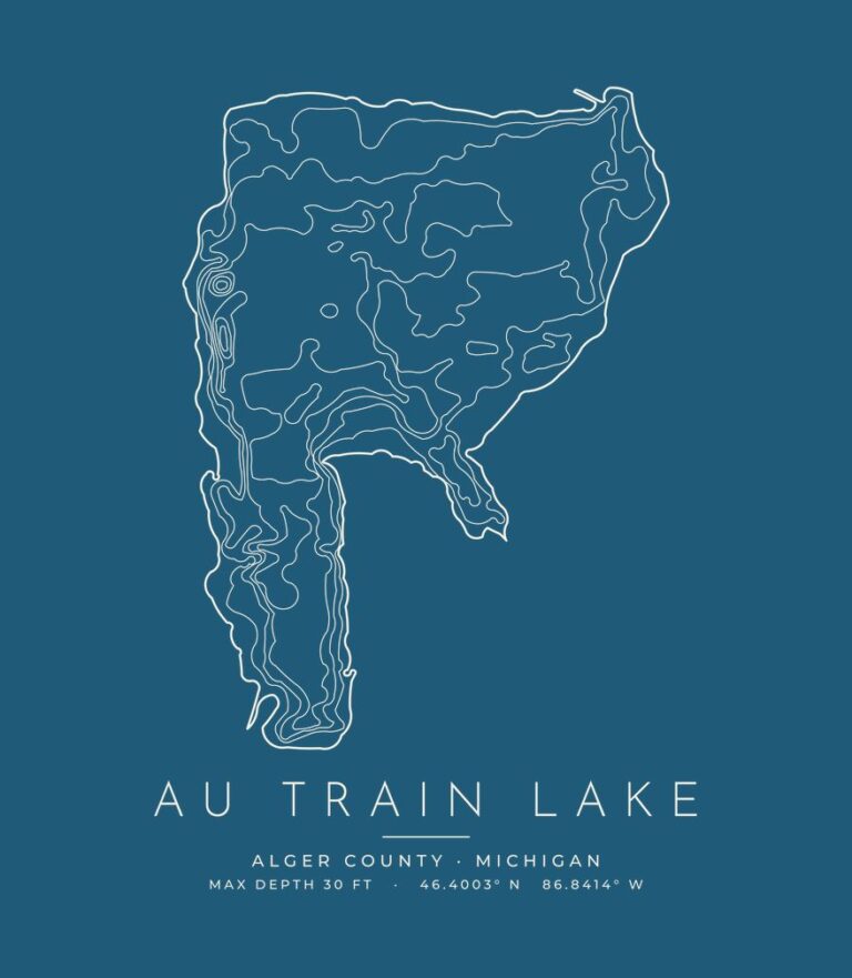 Au Train Lake contour map (for dark shirts) design