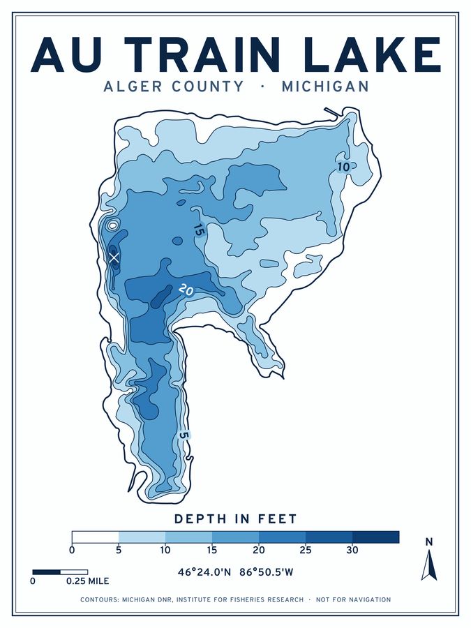 Au Train Lake depth chart poster design