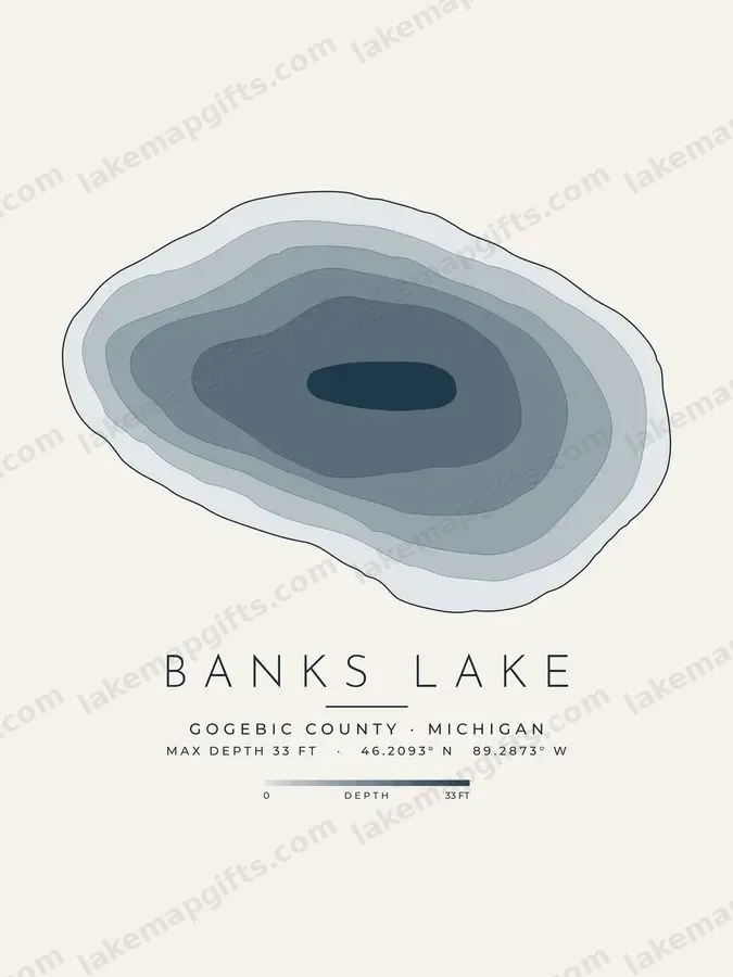 Banks Lake depth map print design