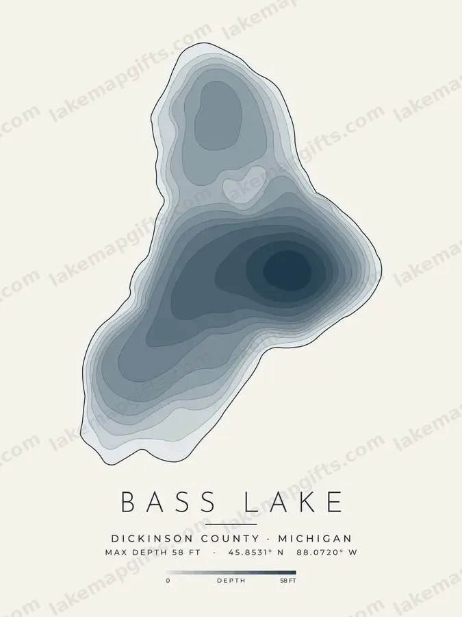 Bass Lake depth map print design