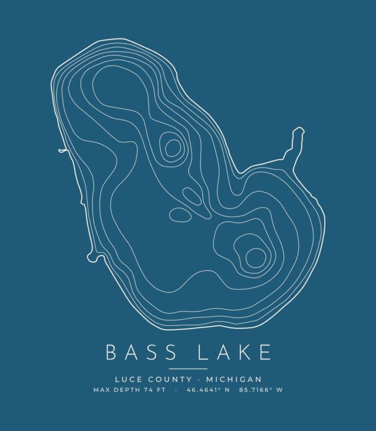 Bass Lake contour map (for dark shirts) design