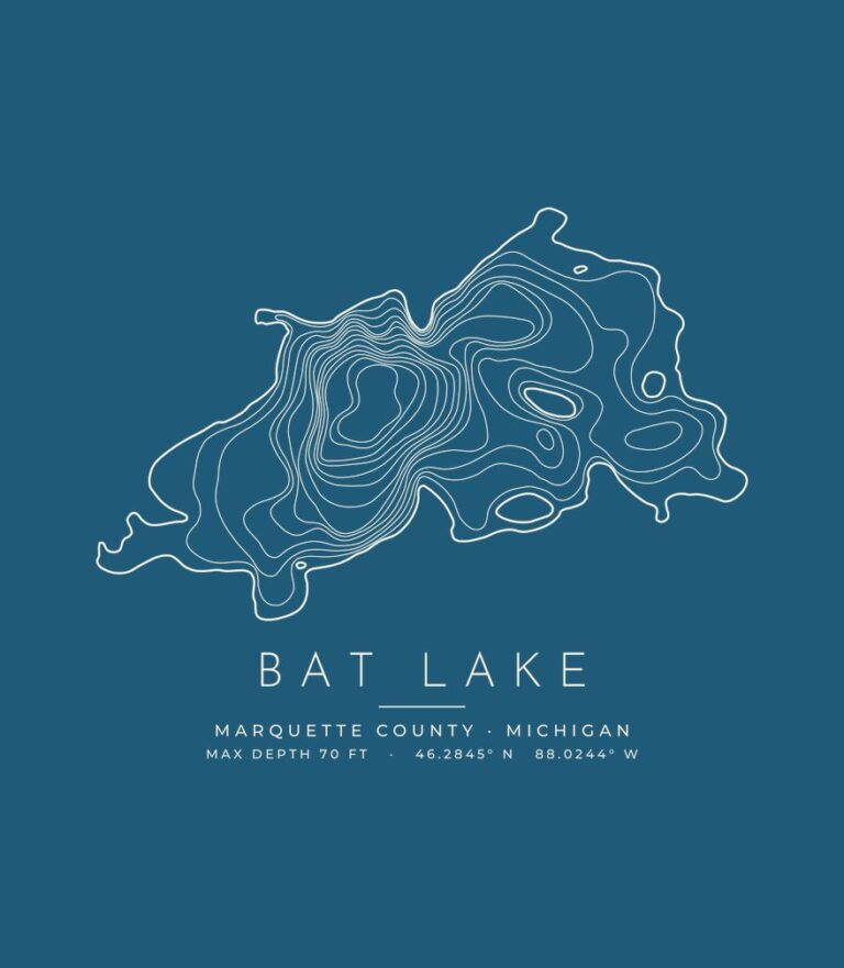 Bat Lake contour map (for dark shirts) design