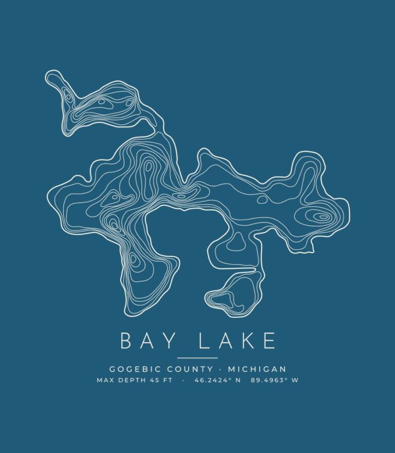 Bay Lake contour map (for dark shirts) design