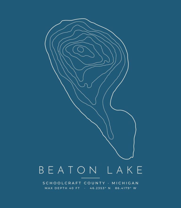 Beaton Lake contour map (for dark shirts) design