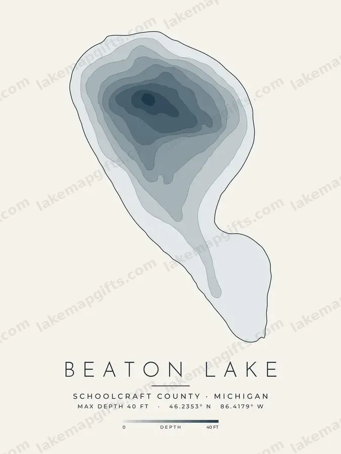 Beaton Lake depth map print design