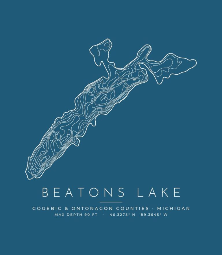 Beatons Lake contour map (for dark shirts) design