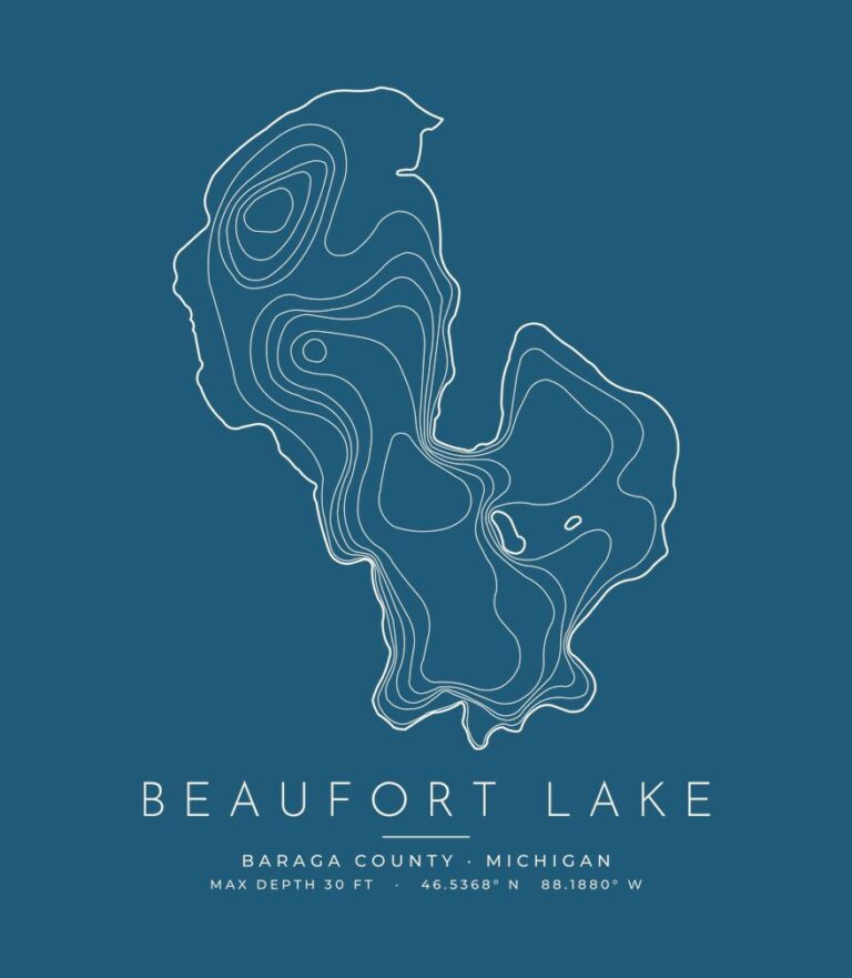 Beaufort Lake contour map (for dark shirts) design