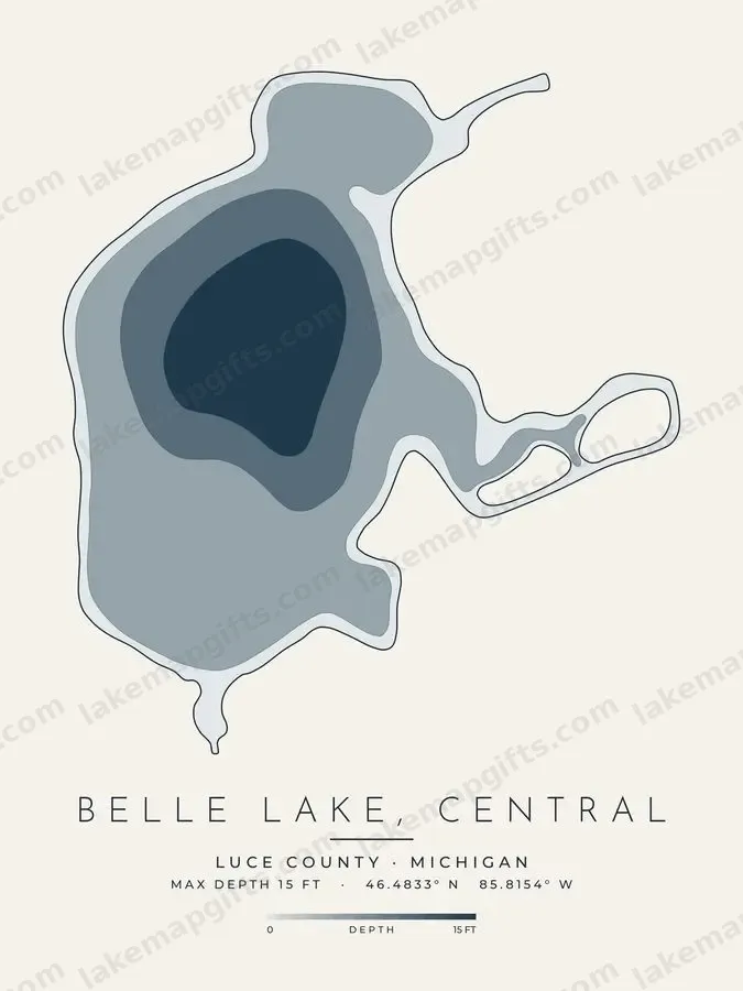 Belle Lake, Central depth map print design