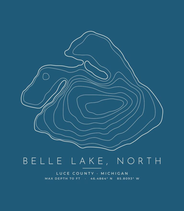 Belle Lake, North contour map (for dark shirts) design