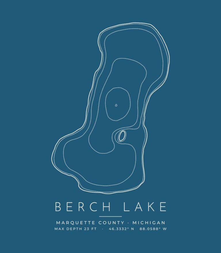Berch Lake contour map (for dark shirts) design