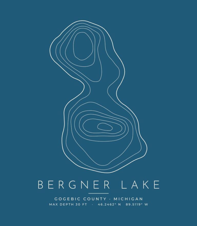 Bergner Lake contour map (for dark shirts) design