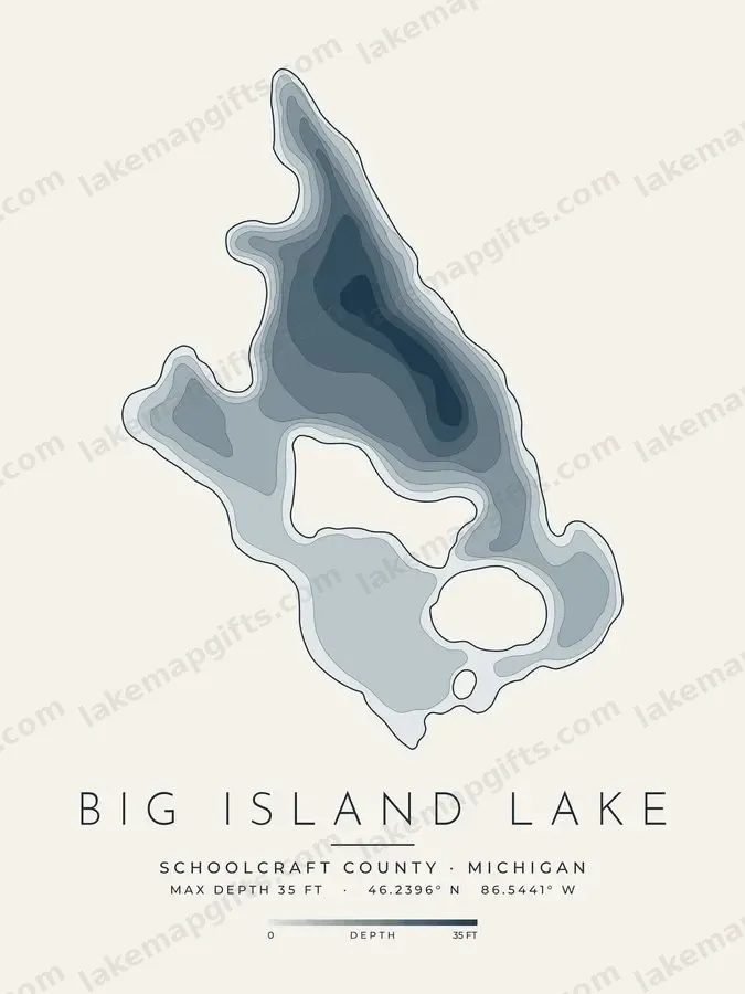 Big Island Lake depth map print design