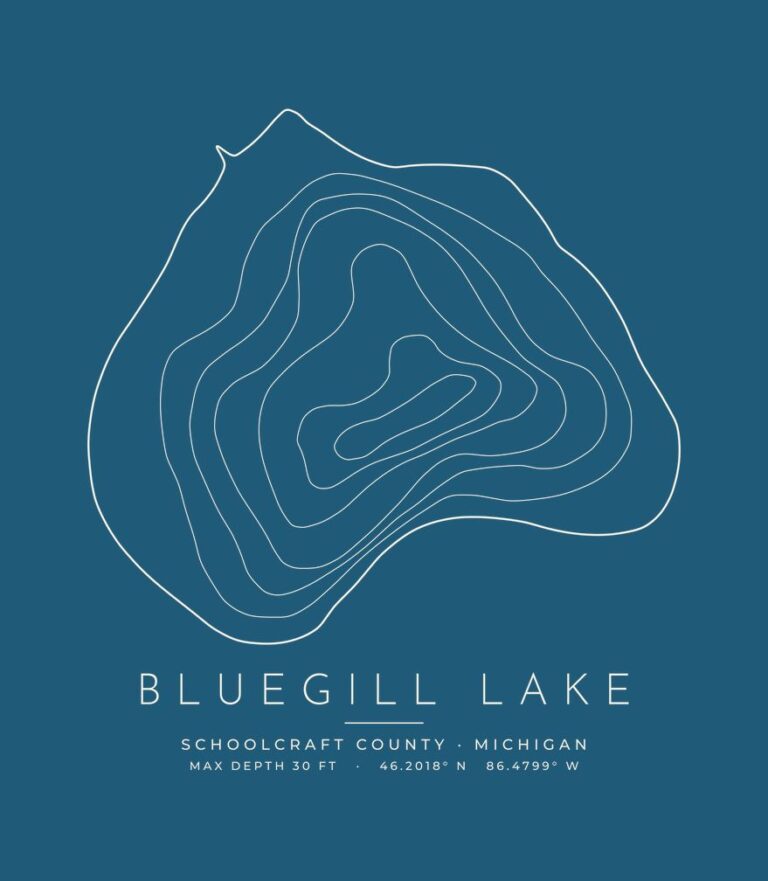 Bluegill Lake contour map (for dark shirts) design