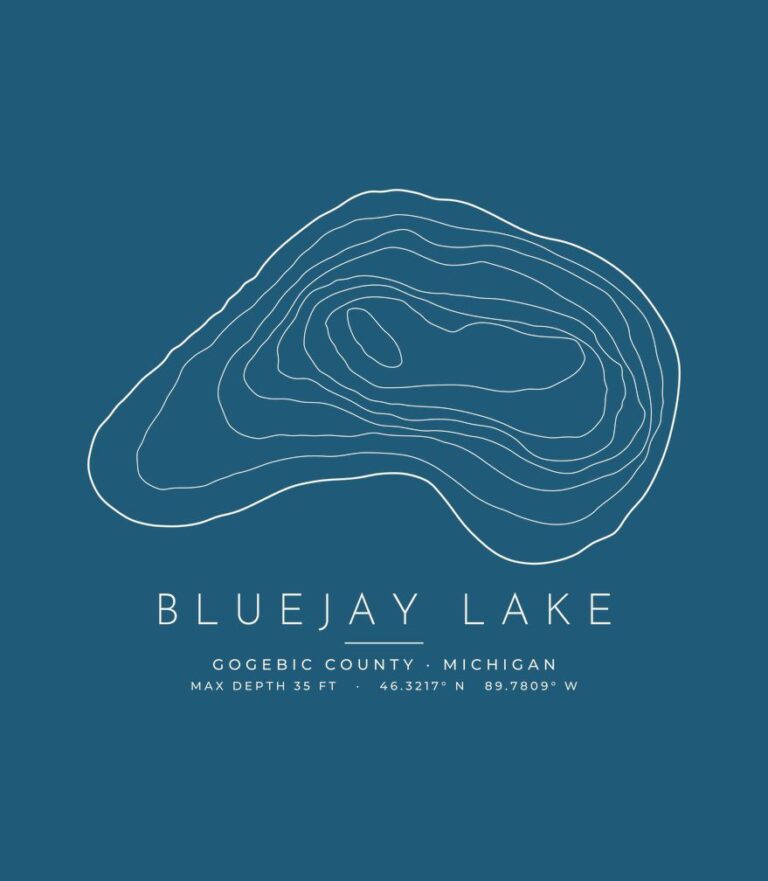 Bluejay Lake contour map (for dark shirts) design