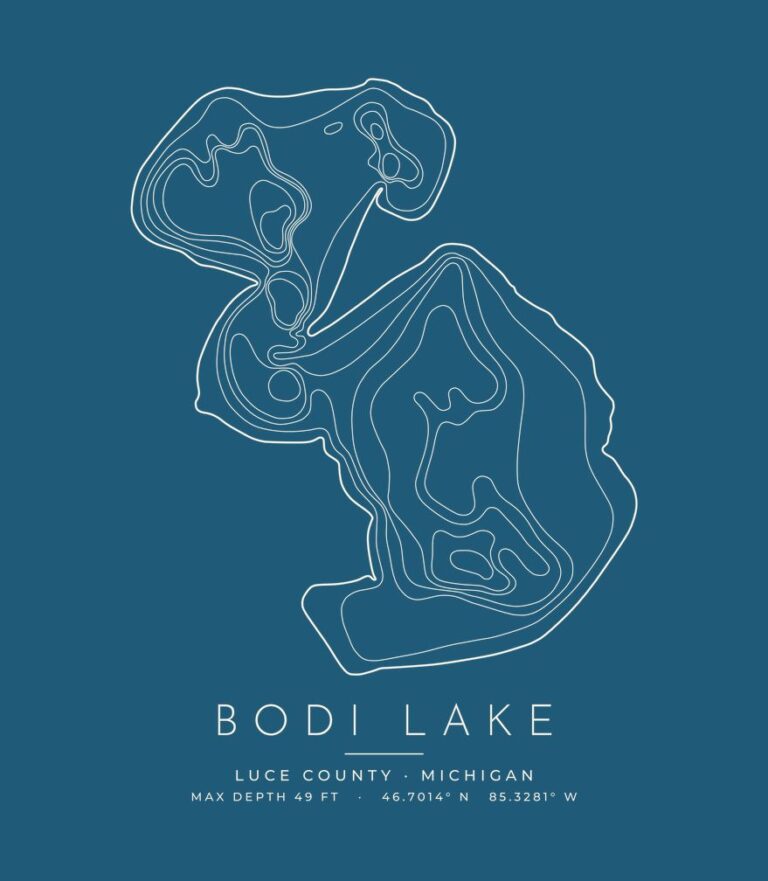 Bodi Lake contour map (for dark shirts) design