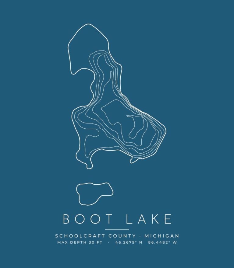 Boot Lake contour map (for dark shirts) design