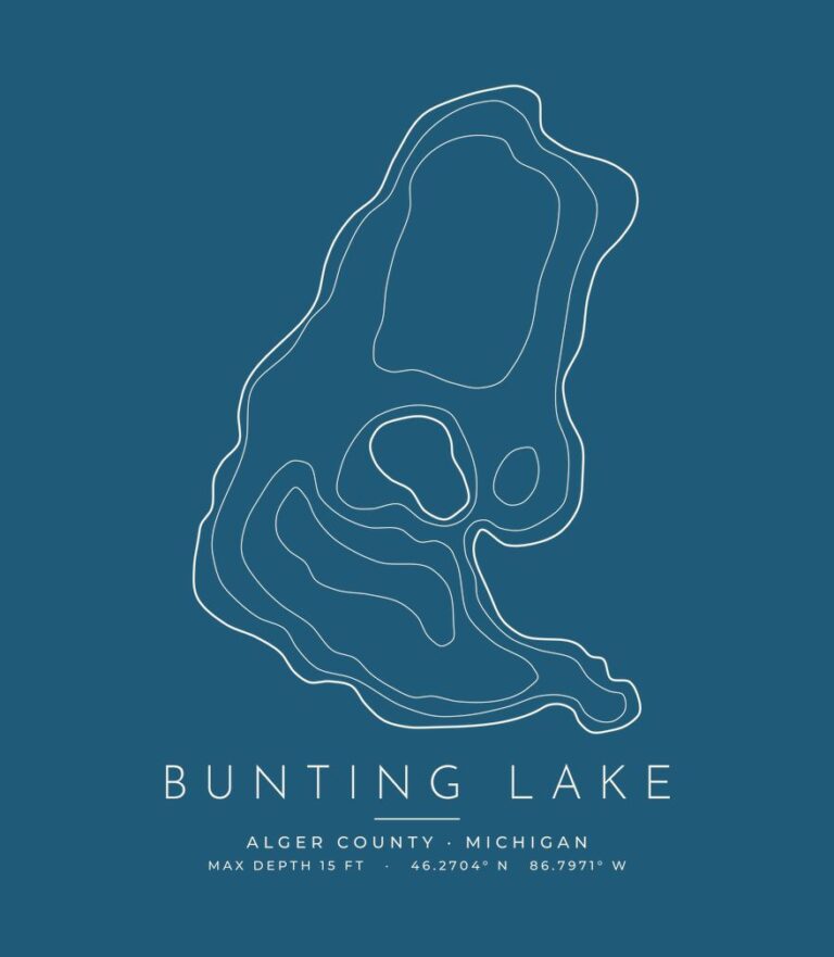 Bunting Lake contour map (for dark shirts) design