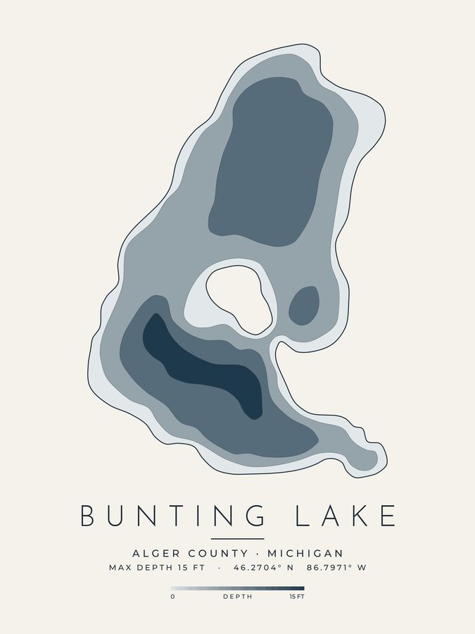 Bunting Lake depth map print design