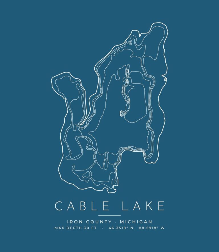 Cable Lake contour map (for dark shirts) design