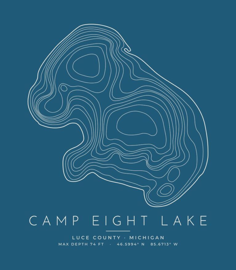 Camp Eight Lake contour map (for dark shirts) design