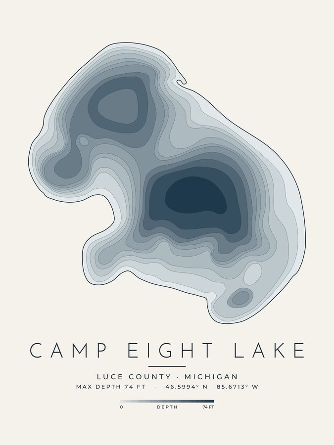Camp Eight Lake depth map print design