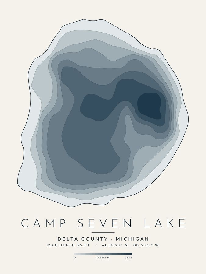Camp Seven Lake depth map print design