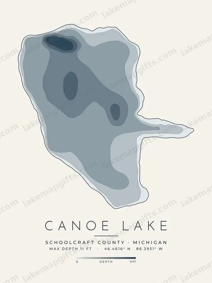 Canoe Lake depth map print design