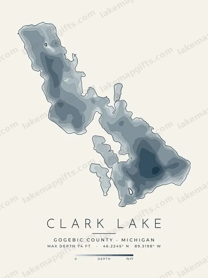 Clark Lake depth map print design