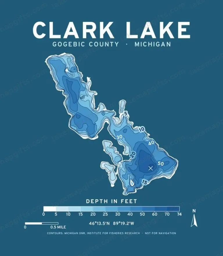 Clark Lake depth chart (for dark shirts) design