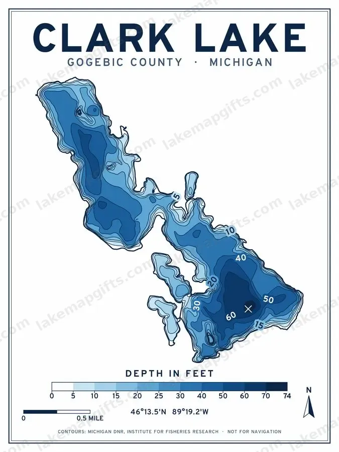 Clark Lake depth chart poster design