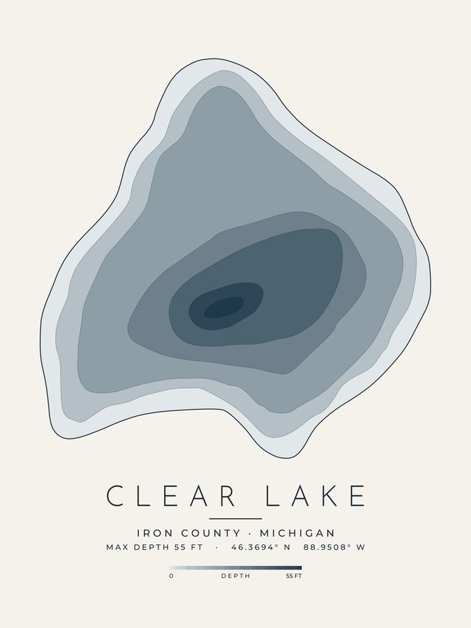 Clear Lake depth map print design