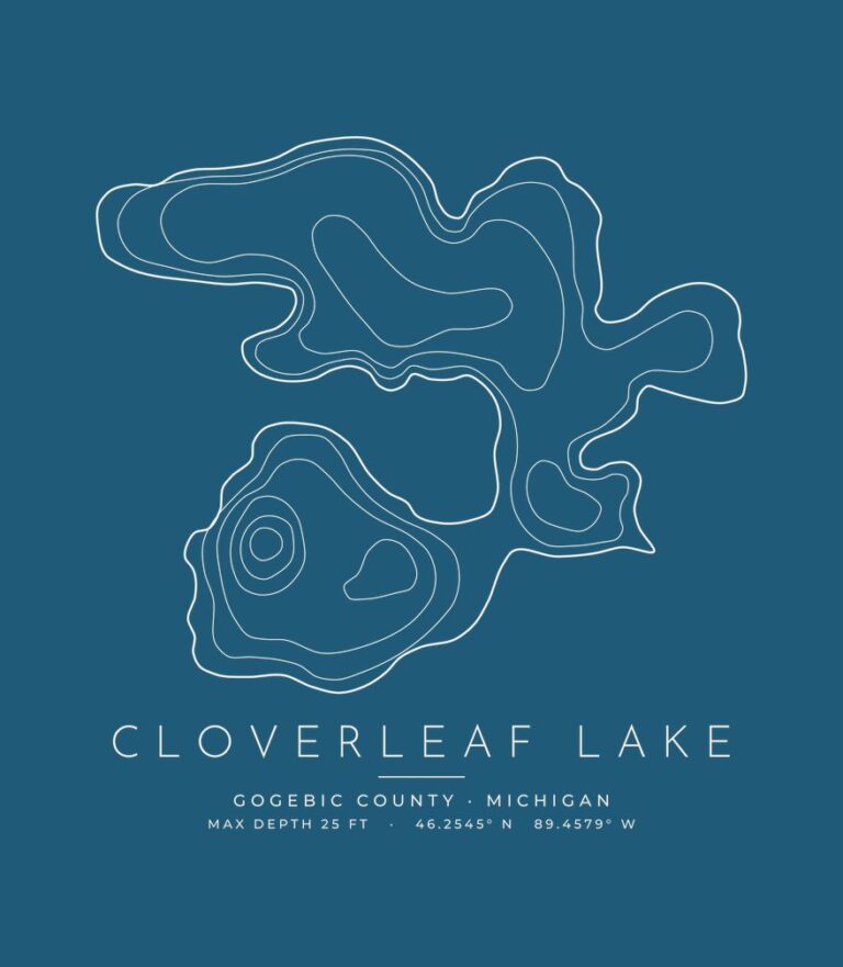 Cloverleaf Lake contour map (for dark shirts) design