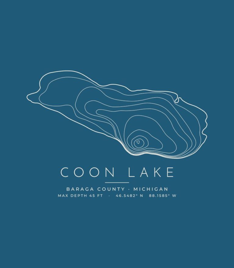 Coon Lake contour map (for dark shirts) design