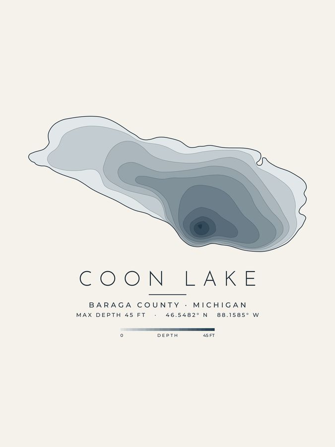 Coon Lake depth map print design