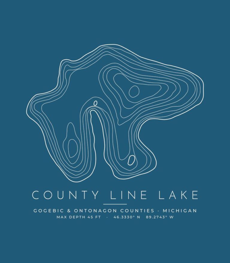 County Line Lake contour map (for dark shirts) design