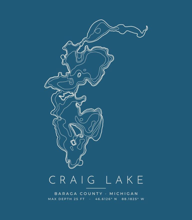 Craig Lake contour map (for dark shirts) design