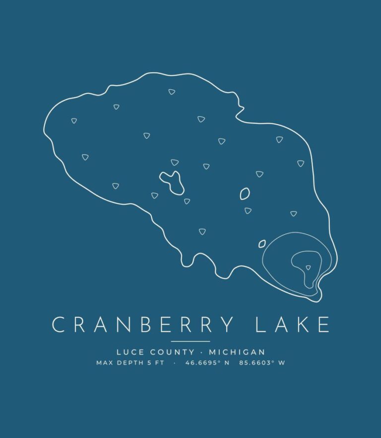 Cranberry Lake contour map (for dark shirts) design