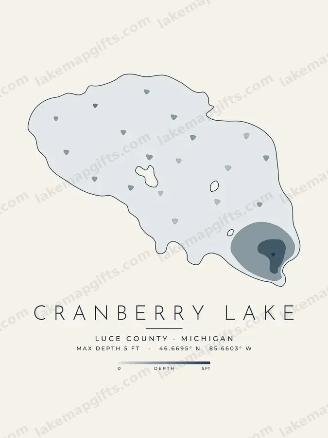 Cranberry Lake depth map print design