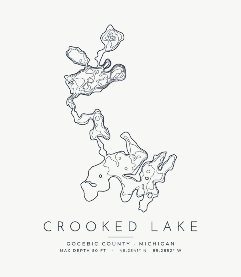Crooked Lake contour map design