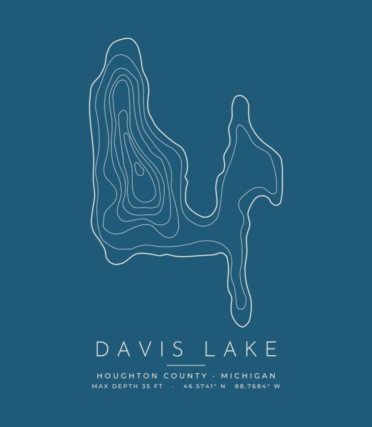 Davis Lake contour map (for dark shirts) design