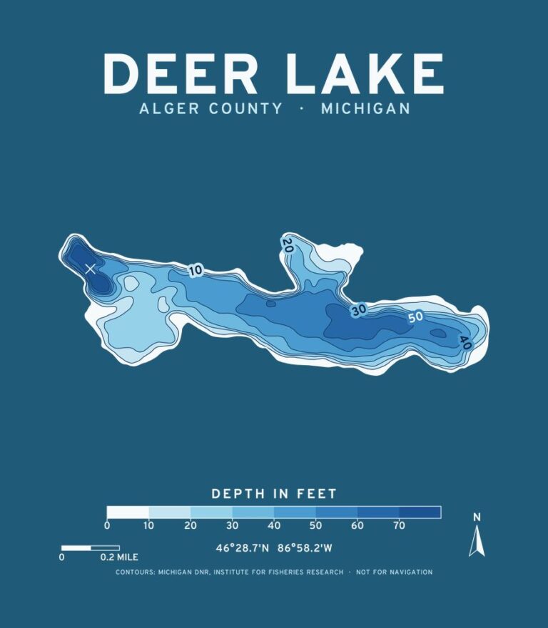 Deer Lake depth chart (for dark shirts) design