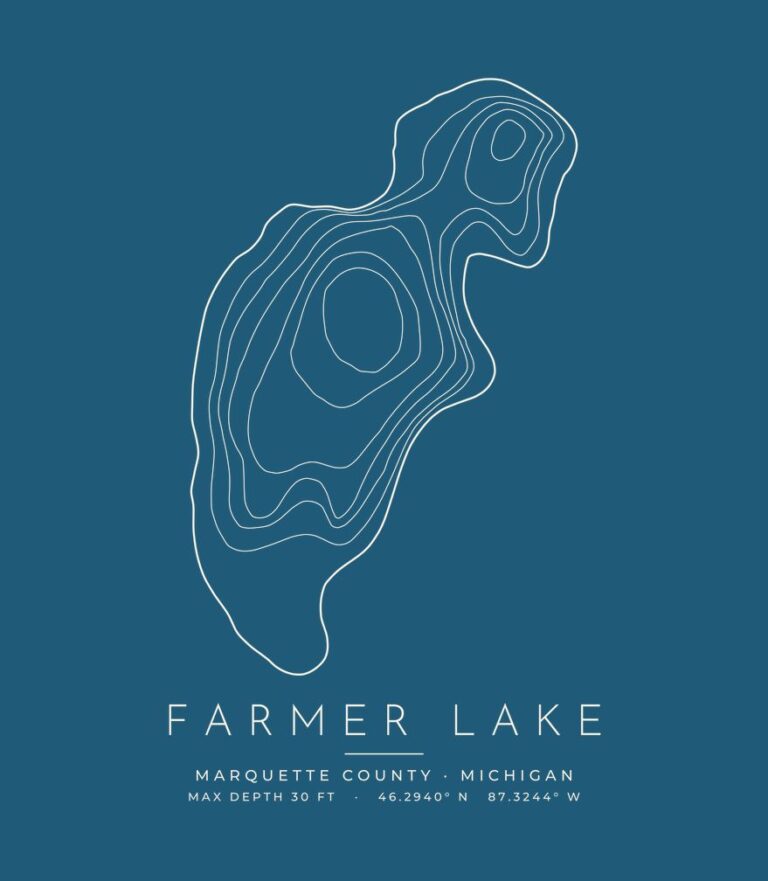 Farmer Lake contour map (for dark shirts) design