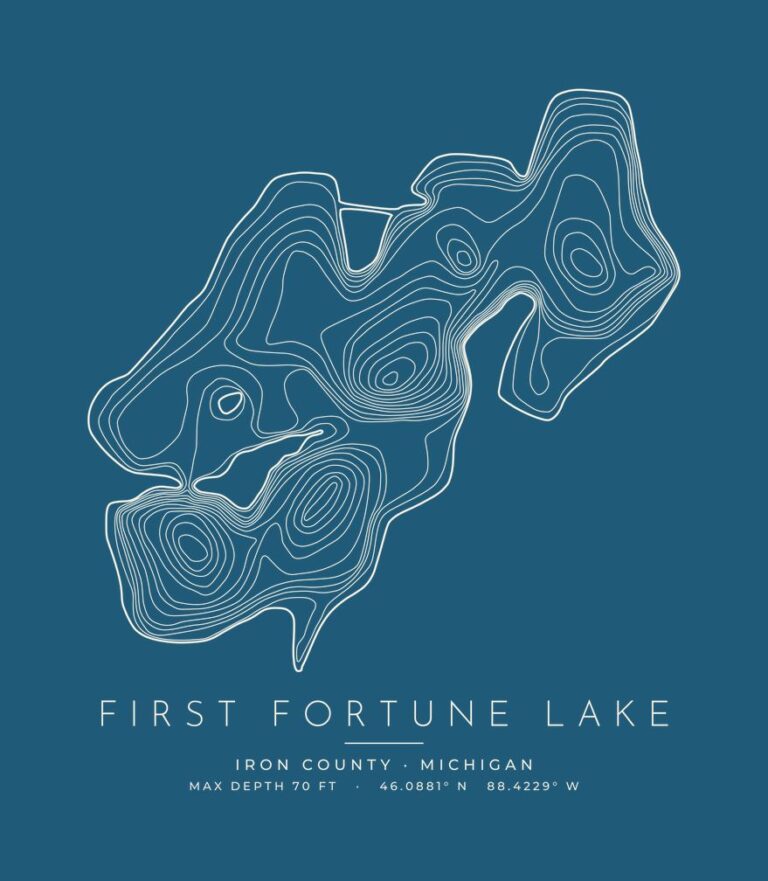 First Fortune Lake contour map (for dark shirts) design