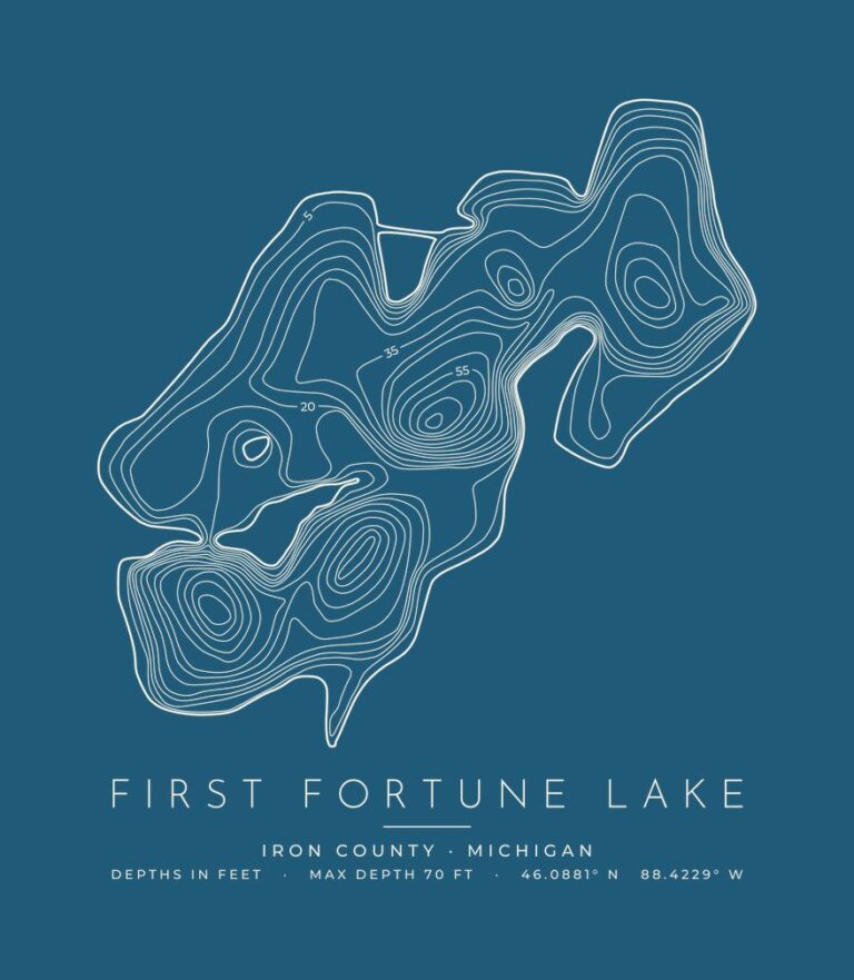 First Fortune Lake depth contours (for dark shirts) design