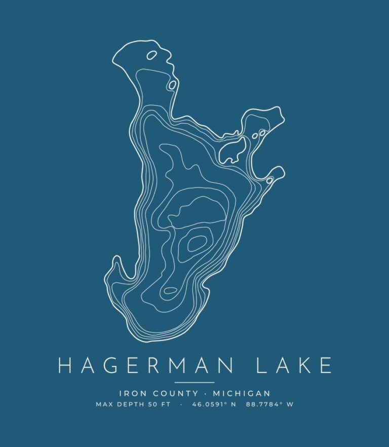 Hagerman Lake contour map (for dark shirts) design